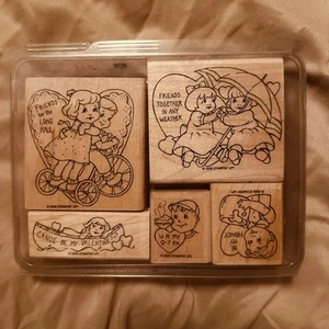 Freundschaft Valentinstag Holz Stempel 5er Set Stampin Up Kanu, Herz Tricyc - Bild 1 von 14