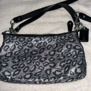 Coach Leopard Black & Silver Metallic Crossbody Shoulder Bag F15521 - Picture 1 of 6