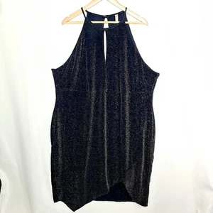 ASOS Size 28 Navy Blue Silver Thread Knee Length Stretch Halter Shift Dress - Picture 1 of 11