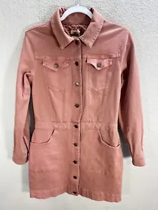 Women's Faherty Denim Shirt Dress Organic Cotton Pink Long Sleeve Casual S NWT - Picture 1 of 8