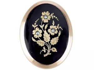 Biedermeier Schwarze Emaille Saat Perle Foto Anhänger Brosche Medaillon! - Bild 1 von 5