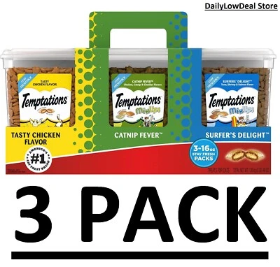 PACK DE 3 - Tentations Cat Treats pollo, fiebre de hierba gatera, deleite de surfistas 16 oz Ea Foto 1 de 4