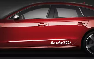 2 x AUDI LOGO ANILLOS COCHE PEGATINAS/CALCOMANÍAS FALDA DE VINILO GRÁFICOS COCHE - Imagen 1 de 4