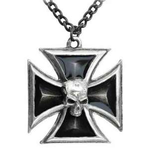 Alchemy Gothic Black Knight's Iron Cross Pendant Skull Punk Necklace P617 NWT - Picture 1 of 3