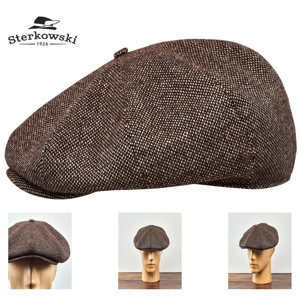 PEAKY Newsboy Cap Vintage Paperboy Tweed Wool Brown-White Handmade - Image 1 of 1