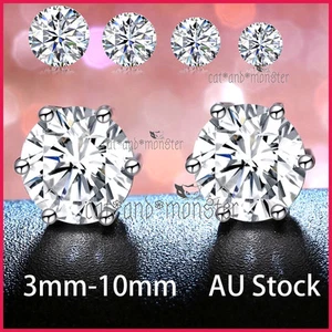 24K WHITE GOLD GF SILVER CT LAB DIAMOND MENS LADY KIDS SOLID ROUND STUD EARRINGS - Picture 1 of 11