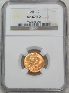 1965 P Lincoln Cent Business Strike NGC MS67RD Bright Red Super Luster PQ #G026 - Picture 1 of 4