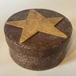 Primitive Style Round Chipboard Box W/Wood Star On Top - Picture 1 of 7