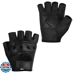 Royal Coalition Herren Lederhandschuhe Racing Fingerlos Motorrad Hand Schwarz - Bild 1 von 3