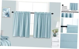Short Curtains for Bathroom Kitchen Window 24"W x 36"L (Pack of 2) Light Blue - Picture 1 of 7