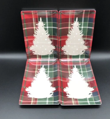 Tommy Bahama TARTÁN ROJO Melamina ÁRBOL DE NAVIDAD BLANCO Bandeja Aperitivo (Juego de 4) Foto 1 de 4