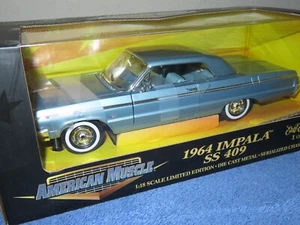 1964 CHEVROLET IMPALA BLUE ERTL 1:18 OPENING HOOD &  DOORS LIMITED TO 2499 PCS - Picture 1 of 8