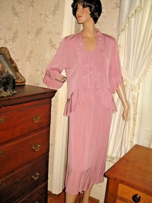 ПРЕКРАСНЫЙ ВИНТАЖНЫЙ 1980-90 ДИКАЯ РОЗА ЛИЛОВЫЙ MIDI 2 ИЗДЕЛИЯ НАРЯД - ПЛАТЬЕ - КУРТКА - Изображение 1 из 4