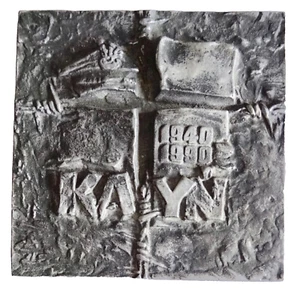 kAYTN POLISH WWII MASSACRE MEMORIAL METAL BRUTALIST 3D ART WALL PLAQUE neocurio  - Picture 1 of 12