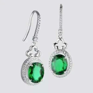 3ct Oval Cut Lab-Created Emerald drop Dangle Earring 14k White Gold Plated - Picture 1 of 8