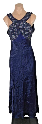 Vtg 90s y2k L.A. Glo Blue Glitter Prom Dress Evening Formal High Neck Backless - Image 1 of 4