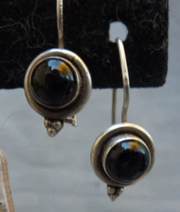 Sterling 925 Onyx Round Hanging Earrings - Picture 1 of 11