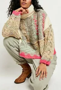 $268 NWT FREE PEOPLE SzS SNOW HAVEN PATCHWORK & FAUX SHEARLING PULLOVER SWEATER - Picture 1 of 8
