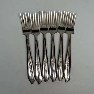 6 tenedores de ensalada vintage IMPERIAL EE. UU. acero inoxidable "MISTY ROSE" 6-1/8" - hoja, brillante - Imagen 1 de 2
