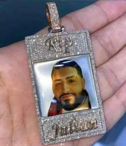 3Ct Real Moissanite Round Cut Memorial Custom Men's Pendant 14K Rose Gold Plated - Picture 1 of 7