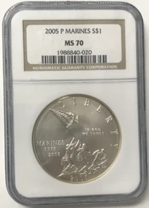 2005-P Marines Commemorative Silver Dollar $1 NGC MS70 - Picture 1 of 4