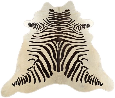 KUHFELL STIERFELL CREME WEISS MIT ZEBRA OPTIK 200 x 180 cm - Bild 1 von 4