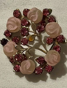 Brosche Anstecknadel rosa Glas Blume Strass Schwedgebau - Bild 1 von 6