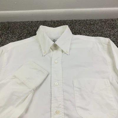 Brooks Brothers Shirt Black Fleece Oxford L/S Button Down White Mens Medium BB1 - Image 1 of 4