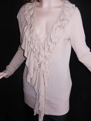 BOSTON APROPIADO ROMÁNTICO CON VOLANTES EN CASCADA SUÉTER CÁRDIGAN TÚNICA LARGO TALLA M Foto 1 de 4