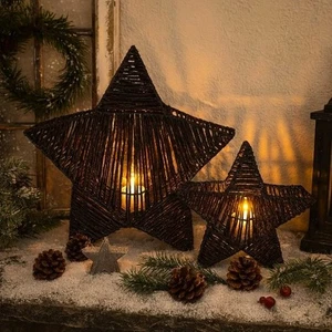 2er Set Windlicht Sterne - Deko Herbst Winter Weihnachten, Kerzenständer Schwarz - Bild 1 von 4