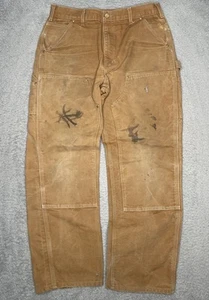 Vintage Carhartt Double Knee Canvas Pants Mens 34x32 Loose Original Fit USA Made - Picture 1 of 16