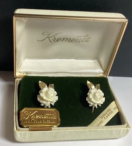 14KT. PENDIENTES ATORNILLADOS ROSA TALLADA KREMENTZ SUPERPOSICIÓN DORADA EN CAJA DE COLECCIÓN NOS - Imagen 1 de 12