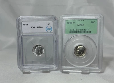 1959 10c Dime ICG MS66 & 1988 P Dime 10c PCGS MS65 - Image 1 of 4