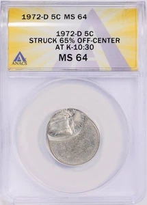 Mint Error - 1972-D Jefferson Nickel (Struck 65% Off-Center) / ANACS MS-64 - Picture 1 of 2
