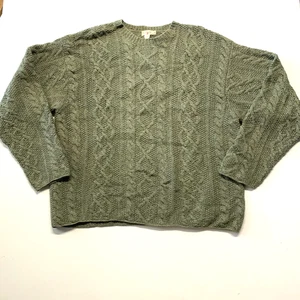Vintage J. Crew Ruderer grün Grobstrickpullover Zopfmuster Wolle Fischer, XLT - Bild 1 von 18