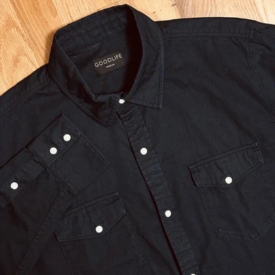 Camisa Goodlife Para Hombres Mediana Negra Perla Occidental A Presión Manga Larga Con Botones Foto 1 de 4