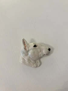 Vintage Ceramic White Bull Terrier Dog Brooch Pin Studio Danielle 1.75” Tall - Picture 1 of 7
