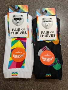 2 Pair of Thieves LGBTQ Pride The Trevor Project Rainbow Socks 6-12 Black &White - Picture 1 of 4