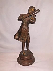 Vintage English Ethnic Bronze Lady Playing Violin Music Instrument Collectible - Picture 1 of 4