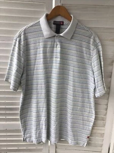 FIDRA John Ashworth Large Herren Golf Polo Oberteil gestreift strukturiert weiß blau grün - Bild 1 von 9