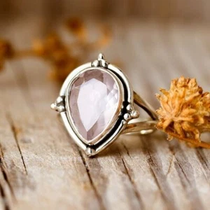 Rose Quartz Ring Solid 925 Silver Handmade Boho Sterling Ring All size SR310 - Picture 1 of 4