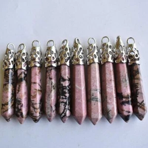 10pc Rhodochrosite Natural Gemstones Long Hexagonal Pointed Reiki Chakra Pendant - Picture 1 of 3