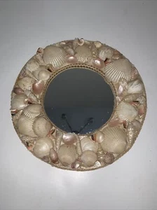 Seashell Wall Mirror Handcrafted Frame Sea Shells nautical 9” diameter Wall - Picture 1 of 12