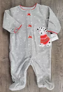 New Baby Girl Clothes Carter's Newborn Fleece Gray Dalmatian Dog Footed Sleeper - Picture 1 of 3