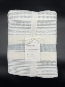POTTERY BARN HAWTHORN STRIPE KING / CAL KING DUVET W/ 2 STANDARD SHAMS NWT BLUE - Picture 1 of 6