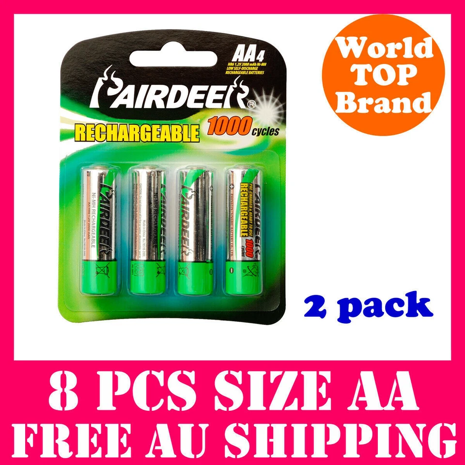 8x AA Rechargeable Batteries NiMH Low Self Discharge Battery