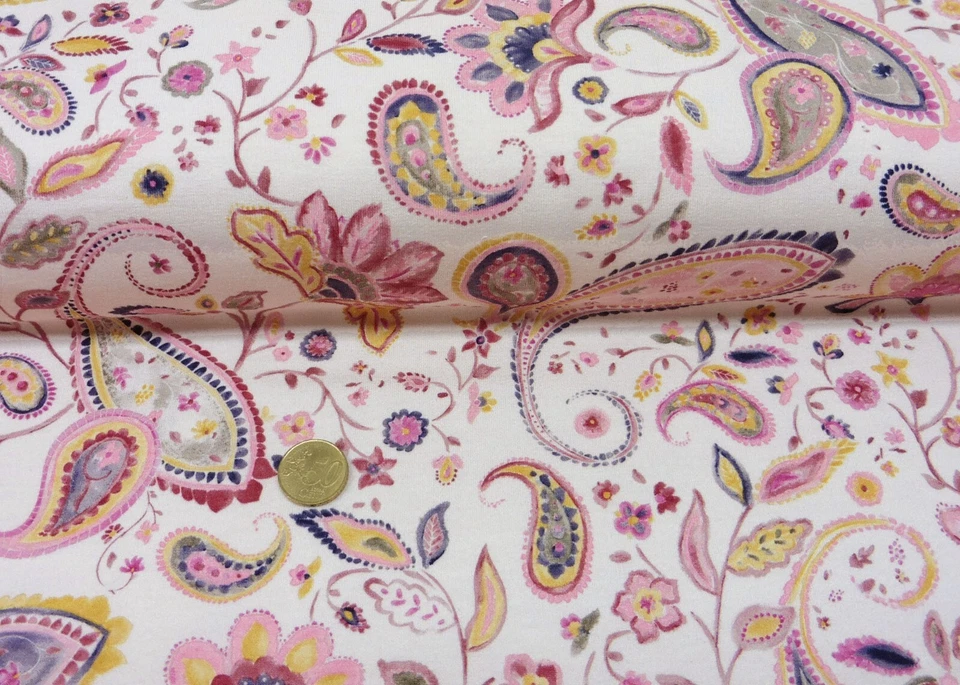 Kayla Paisley French Terry Bio-Baumwolle Sommersweat hellrosa Biostoff 50 cm - Bild 1 von 1