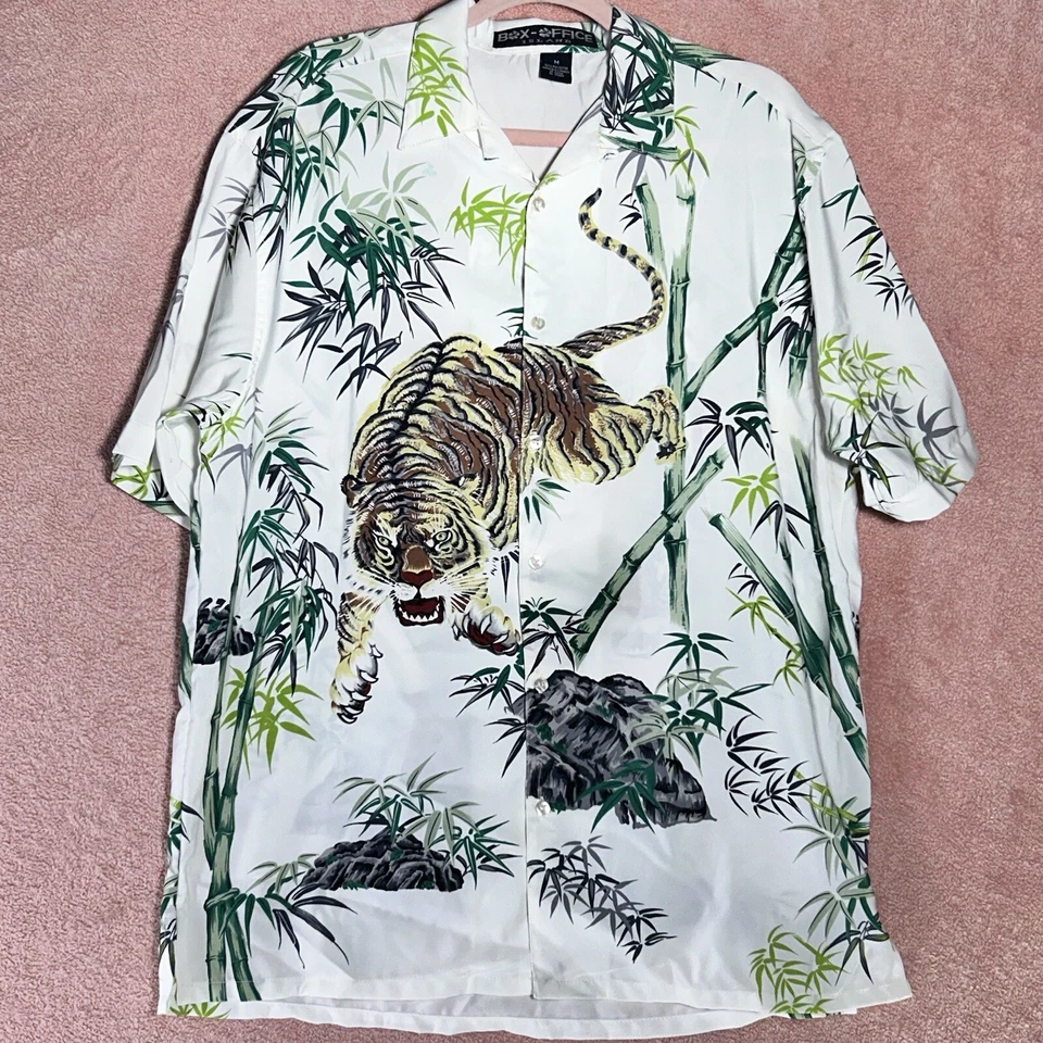 罕见!! 日本品牌 Box OFFICE ISLAND 日本 MOTIF TIGER 夏威夷衬衫 尺寸 M — 第 1/4 张图片