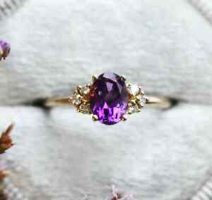 Amethyst Ring Vintage Engagement Rings for Women February Birthstone Silver Ring