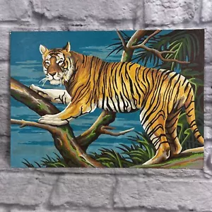 Vintage 1986 Tiger Paint By Number Finished PBN 14x10 Unframed Jungle Decor - Picture 1 of 2